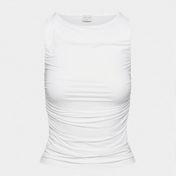 NWT Aritzia Wilfred Musing Top White Soft-shine jersey ruched crewneck tank - Picture 8 of 13